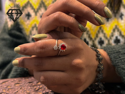 Pure 92.5 Italian Silver Ladies Ring +Party wear Red Gemstones Silver Ring