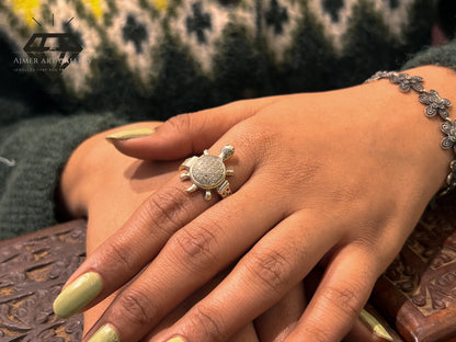 Pure 92.5 Italian Silver Turtle Design Ladies Ring with White American Diamond Ring