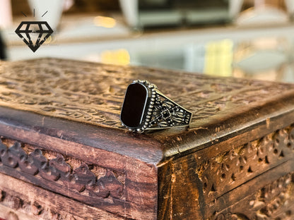 Pure 92.5 Italian Silver Black Aqeeq Ring