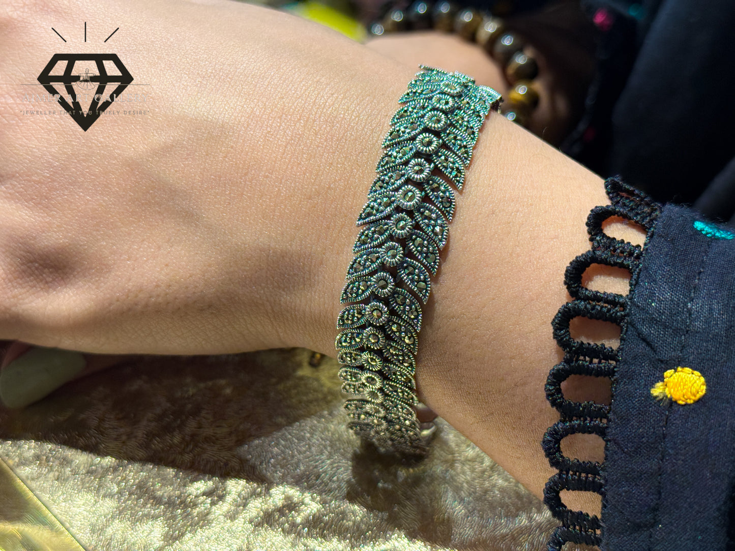 Pure 92.5 Italian Silver Marcasite Stone  Ladies Bracelet