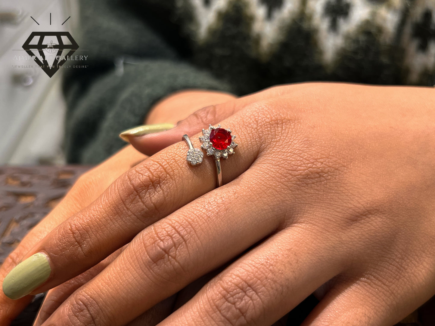 Pure 92.5 Italian Silver Ladies Ring +Party wear Red Gemstones Silver Ring