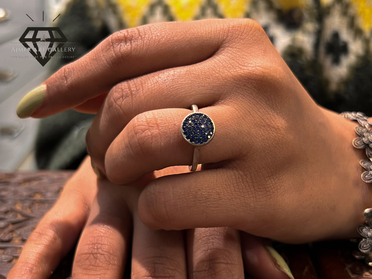 Pure 92.5 Italian Silver Ladies Ring with Blue American Diamond Ring