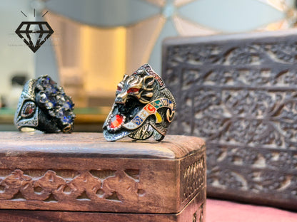 Oxidised Wolf Head Ring