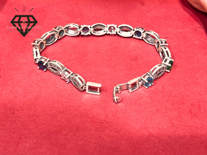 Pure 92.5 Italian Silver Ladies Marcasite+ Stones Bracelet