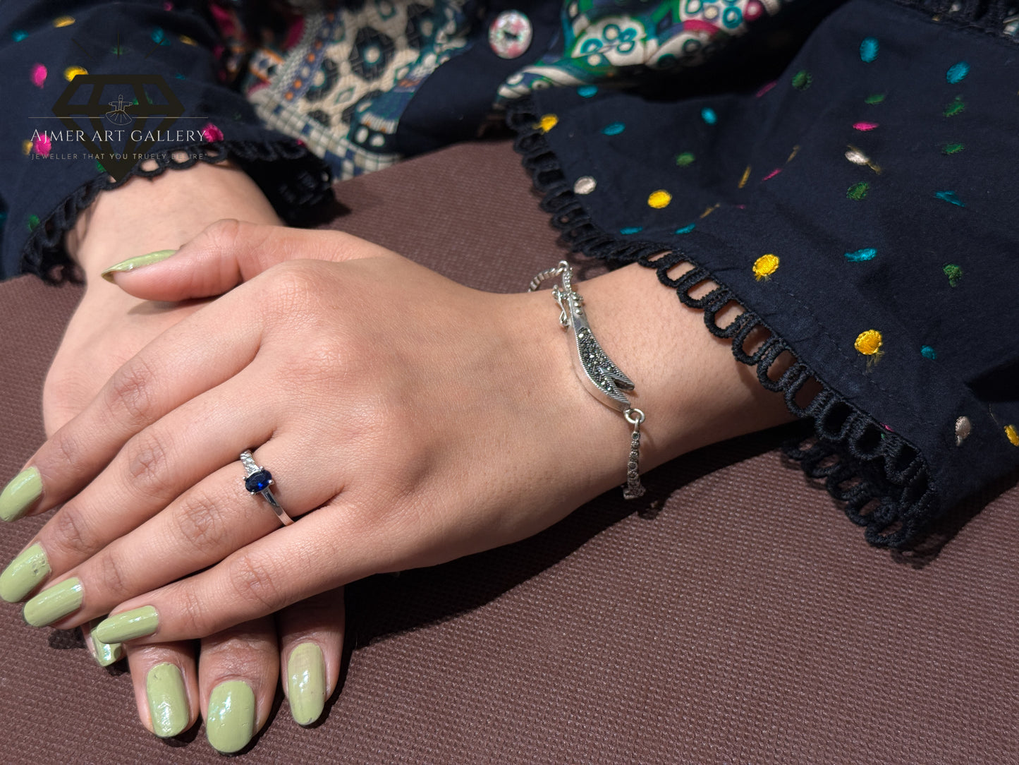 Pure 92.5 Italian Silver Marcasite Stone + Ladies Zulfikar Bracelet