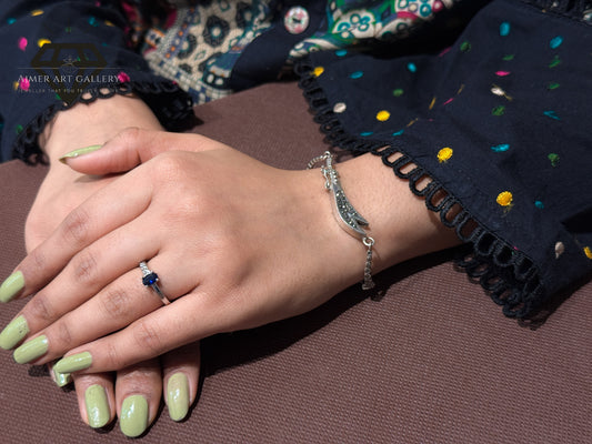 Pure 92.5 Italian Silver Marcasite Stone + Ladies Zulfikar Bracelet