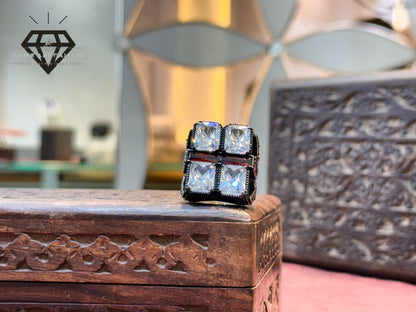 Four Square White Zircon Ring