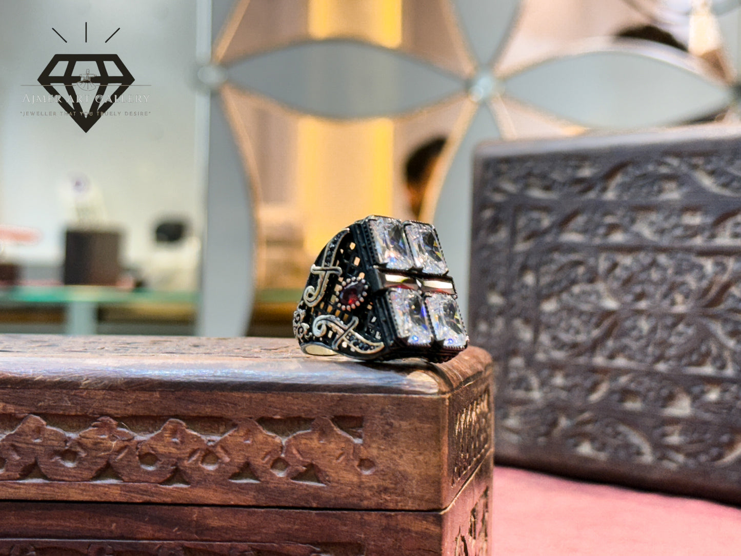 Four Square White Zircon Ring