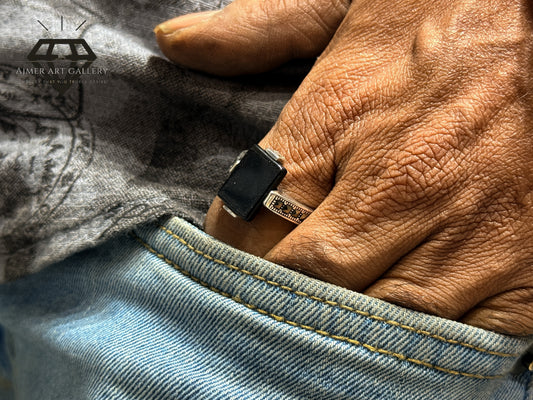 Pure 92.5 Italian Silver Black Aqeeq Ring