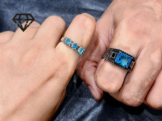 Blue Diamond Couple Ring