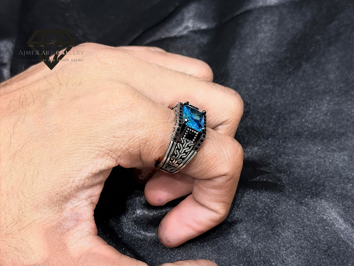 Blue Diamond Couple Ring