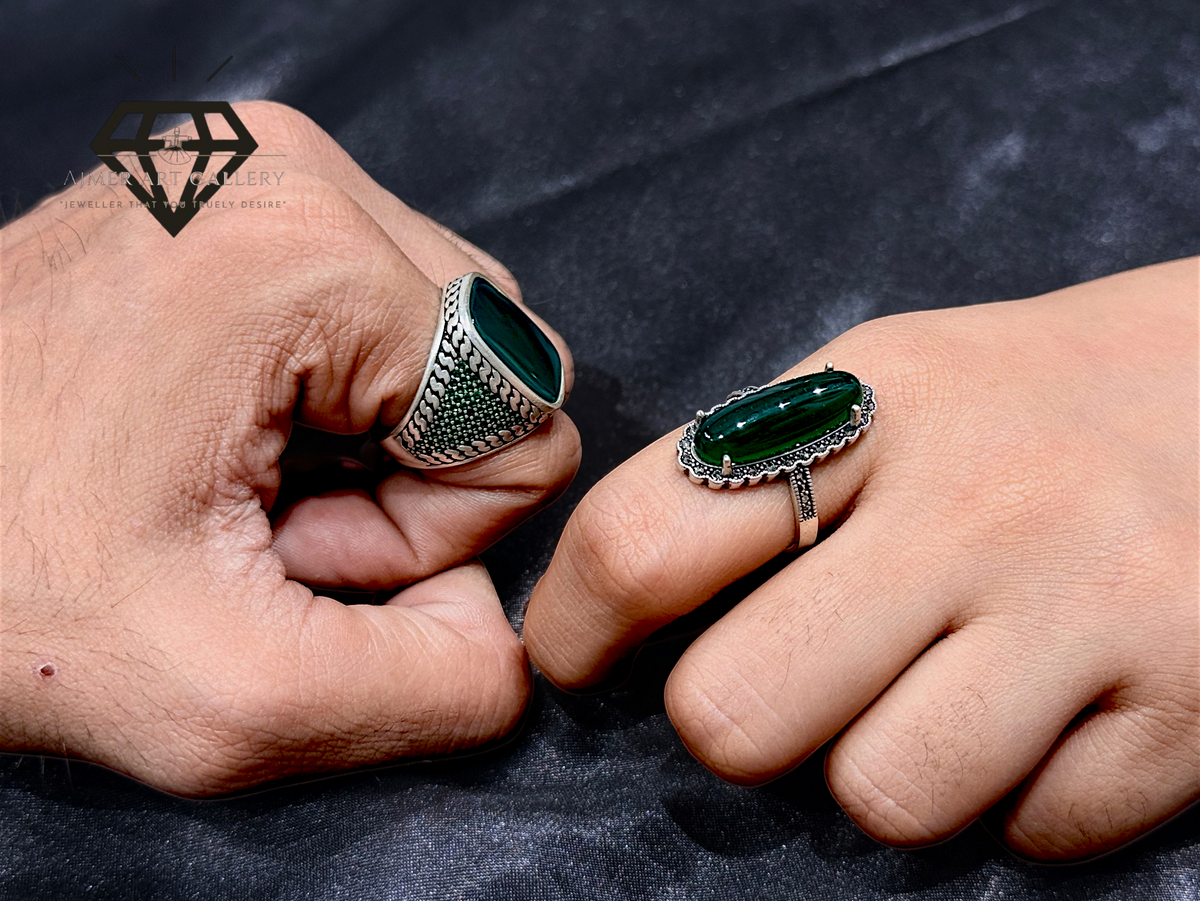Green Aqeeq Couple Ring