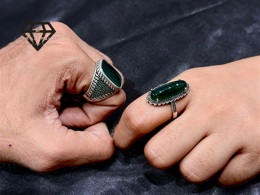 Green Aqeeq Couple Ring