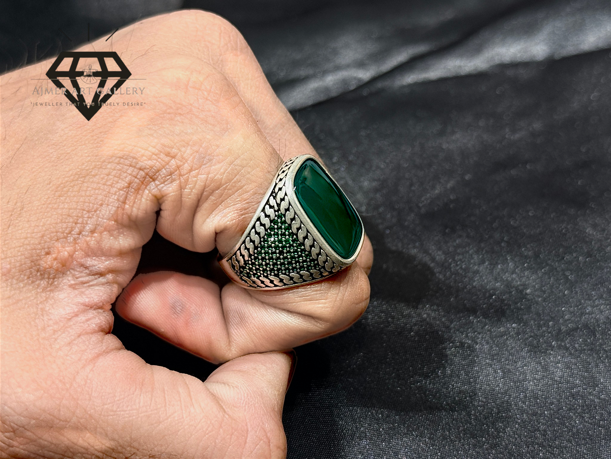 Green Aqeeq Couple Ring