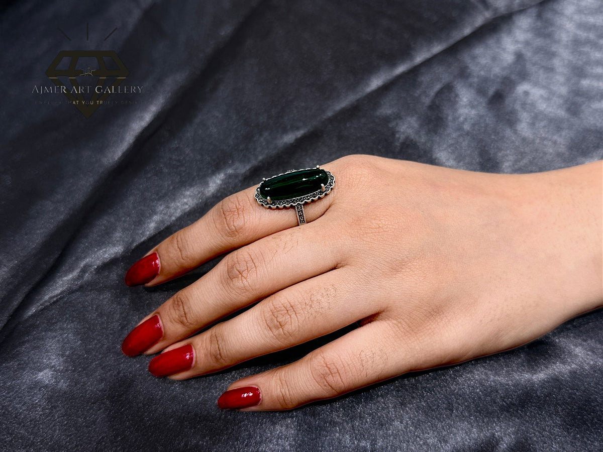 Green Aqeeq Couple Ring