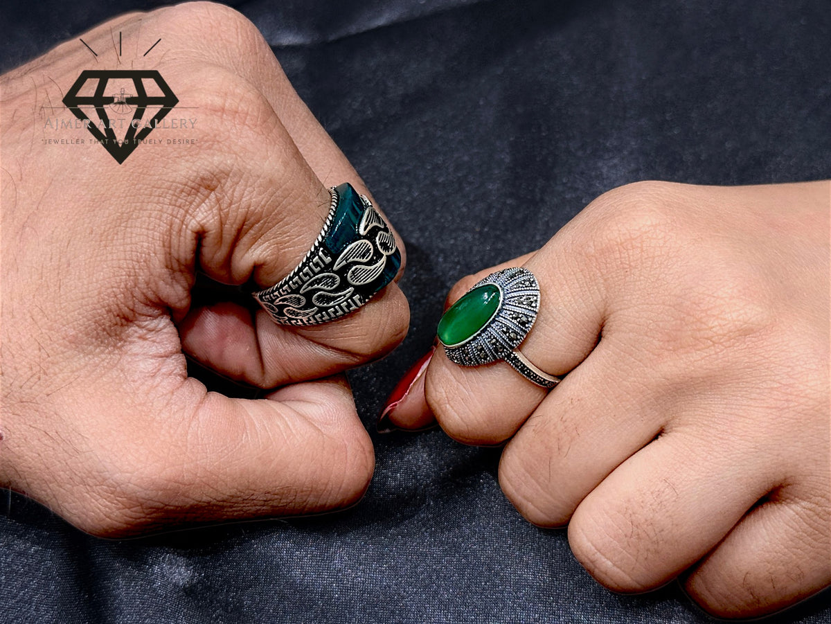Green Aqeeq Couple Ring