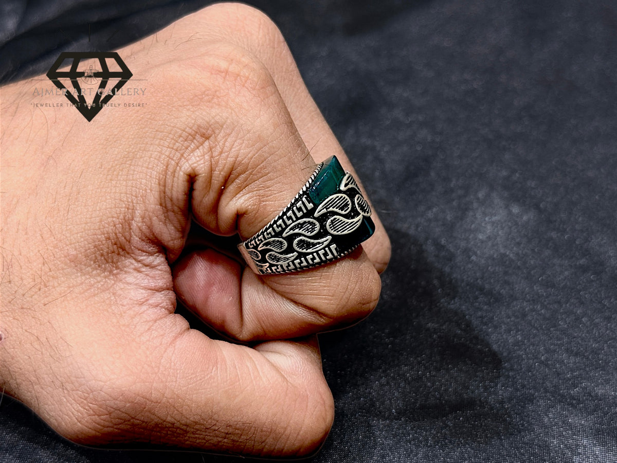 Green Aqeeq Couple Ring