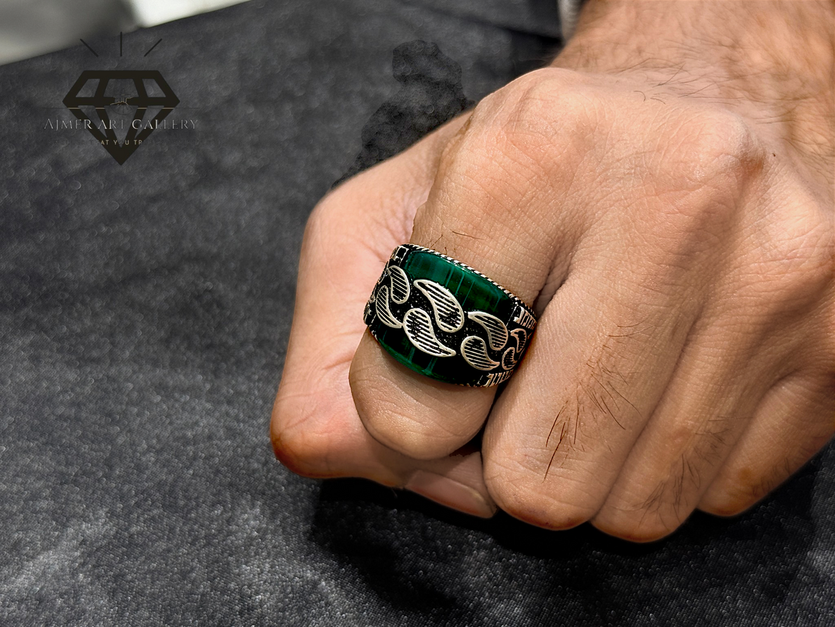 Green Aqeeq Couple Ring