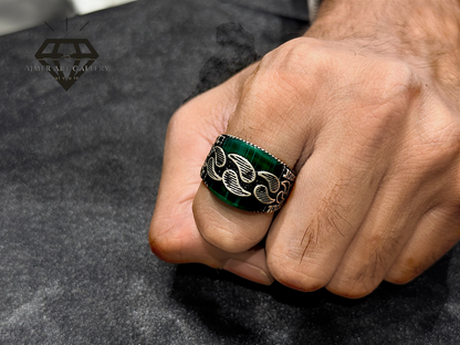 Green Aqeeq Couple Ring