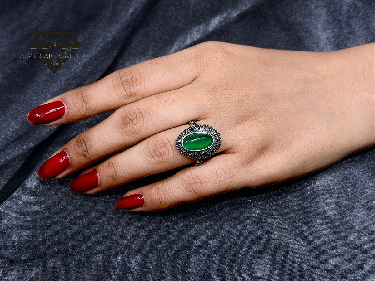 Green Aqeeq Couple Ring