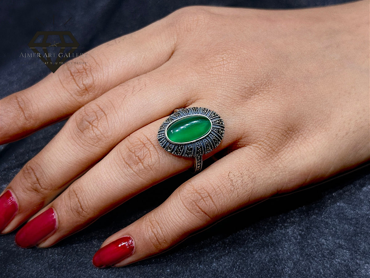 Green Aqeeq Couple Ring