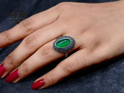 Green Aqeeq Couple Ring
