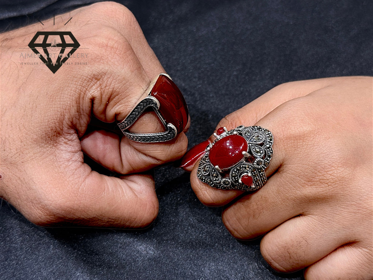 Red Aqeeq Couple Ring