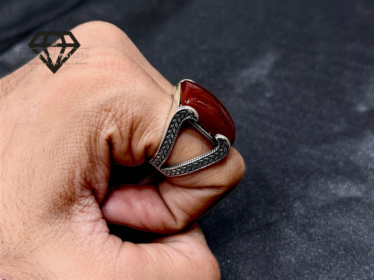 Red Aqeeq Couple Ring