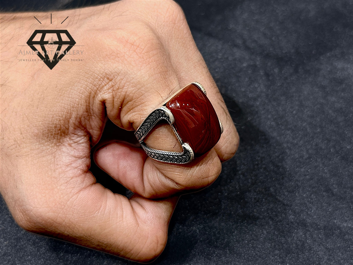 Red Aqeeq Couple Ring
