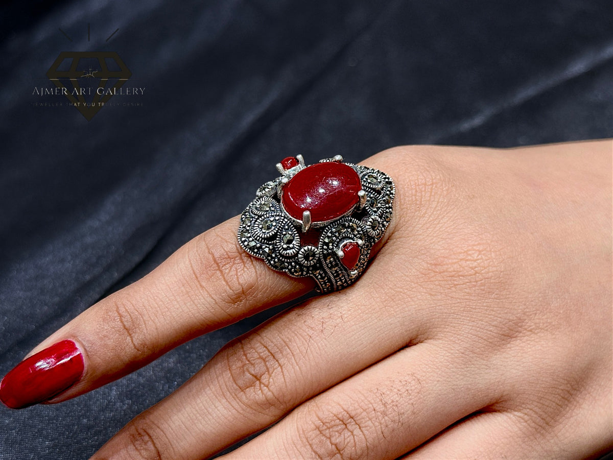 Red Aqeeq Couple Ring