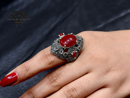 Red Aqeeq Couple Ring