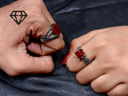 Red Aqeeq Couple Ring