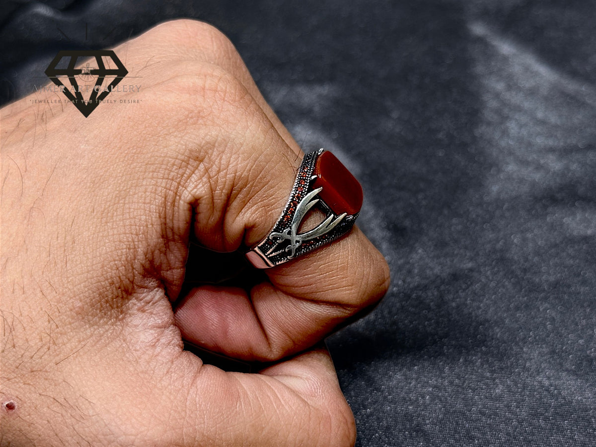 Red Aqeeq Couple Ring