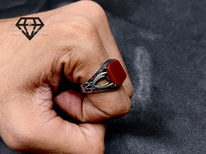 Red Aqeeq Couple Ring