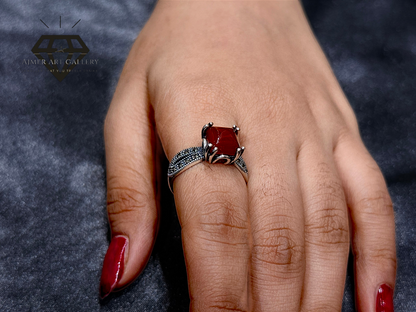 Red Aqeeq Couple Ring