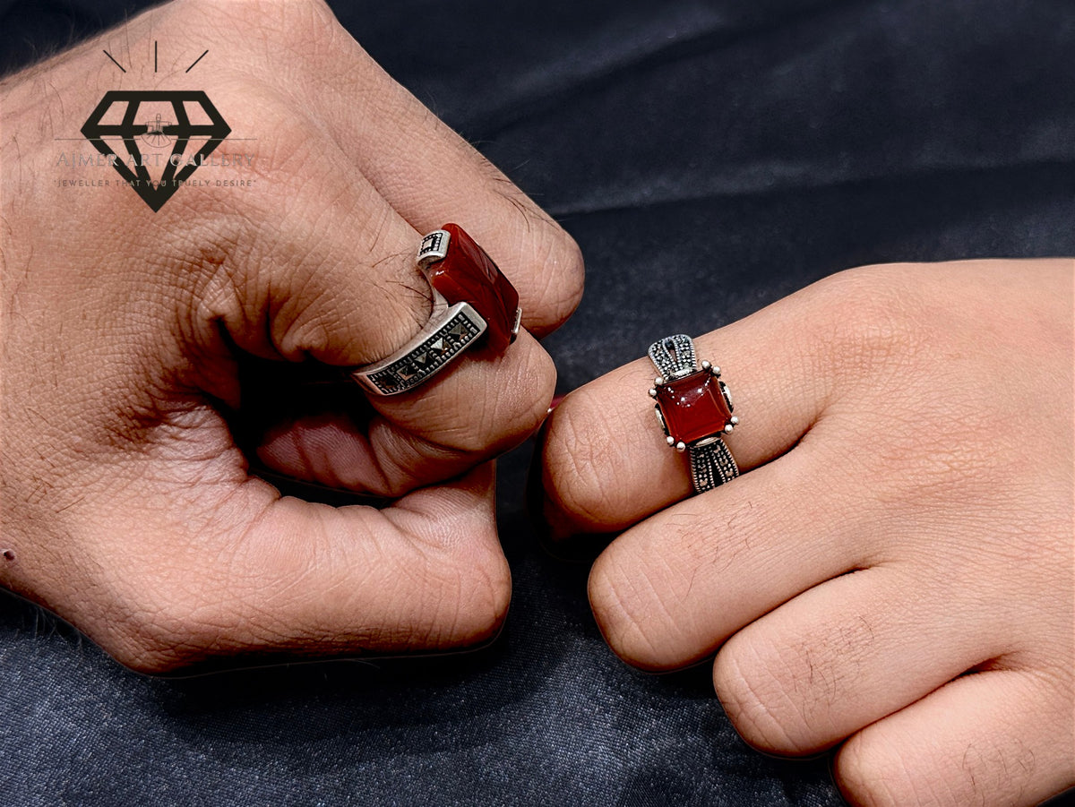 Red Aqeeq Couple Ring
