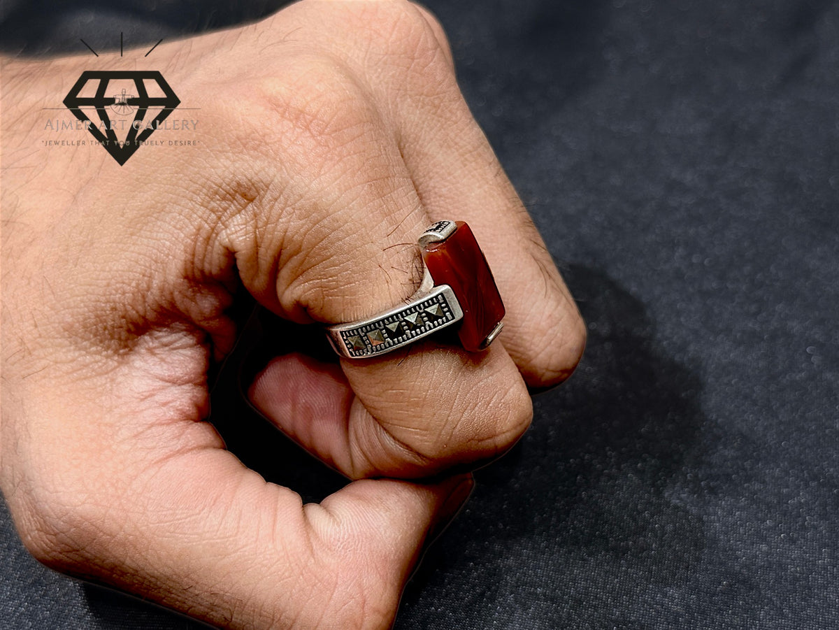 Red Aqeeq Couple Ring