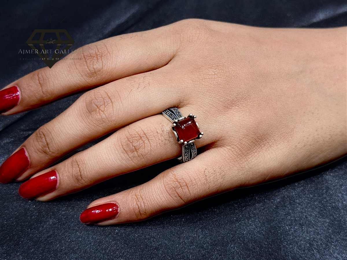 Red Aqeeq Couple Ring