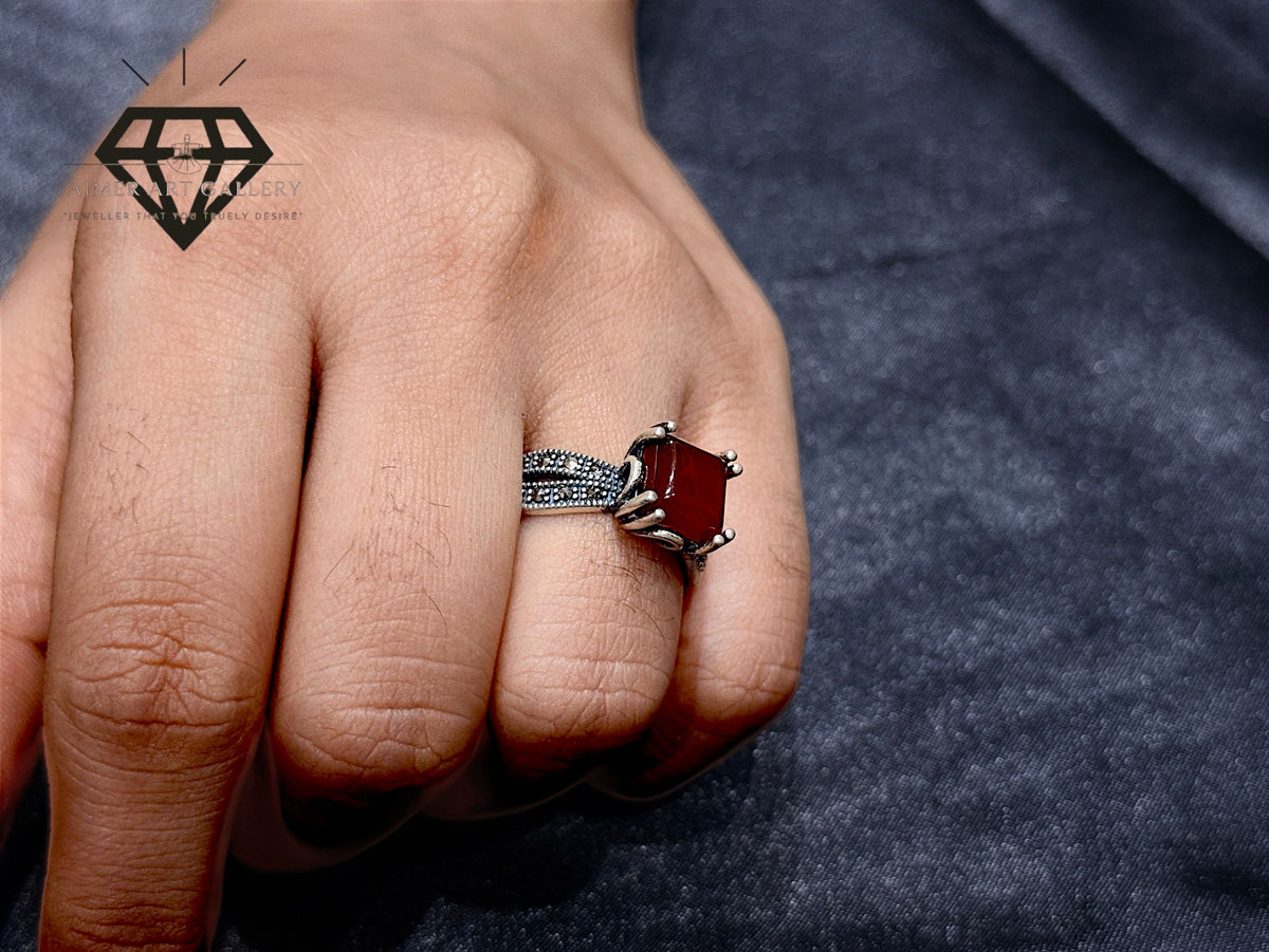 Red Aqeeq Couple Ring