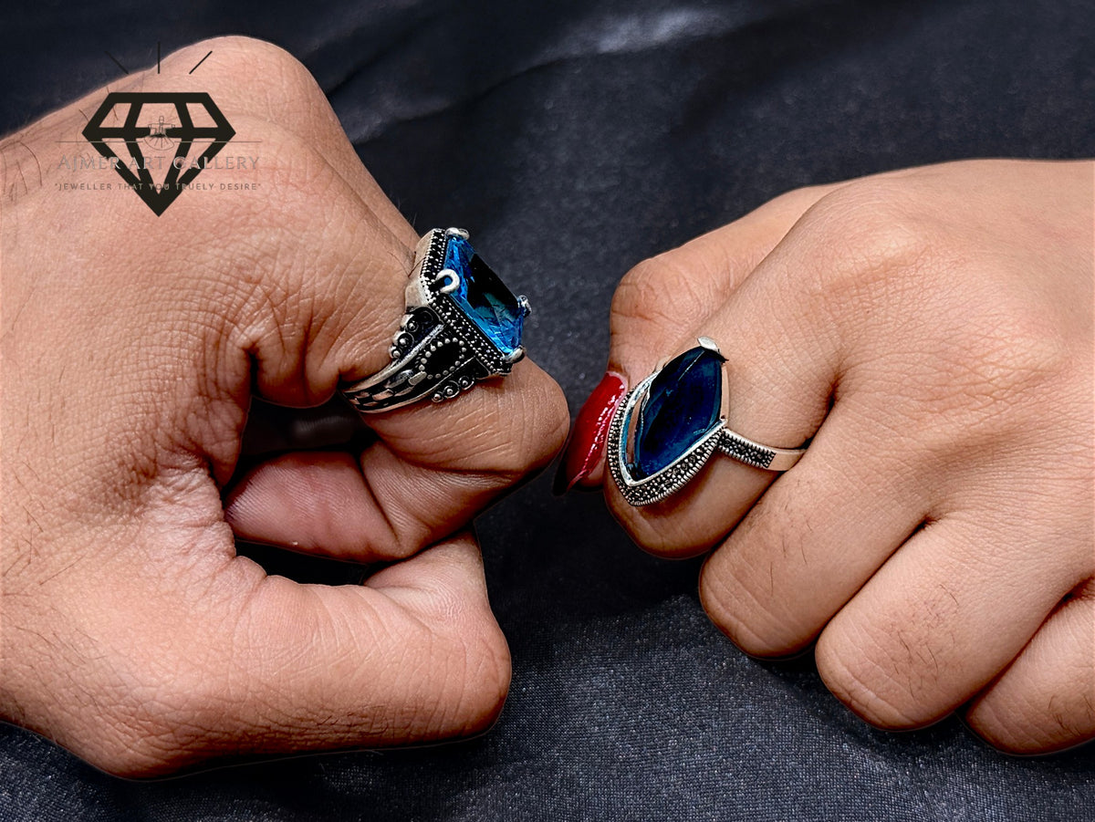 Blue Diamond Couple Ring