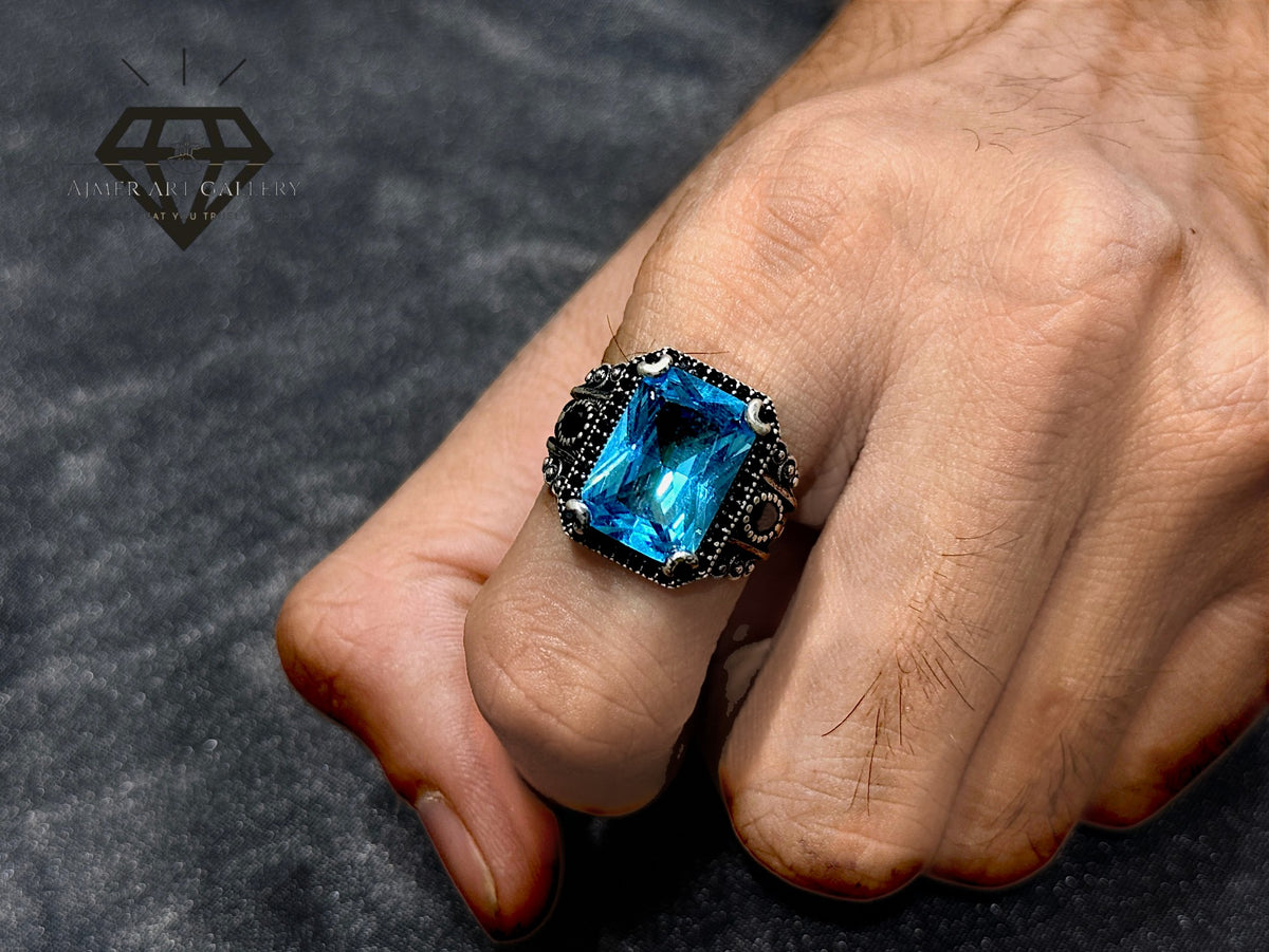 Blue Diamond Couple Ring