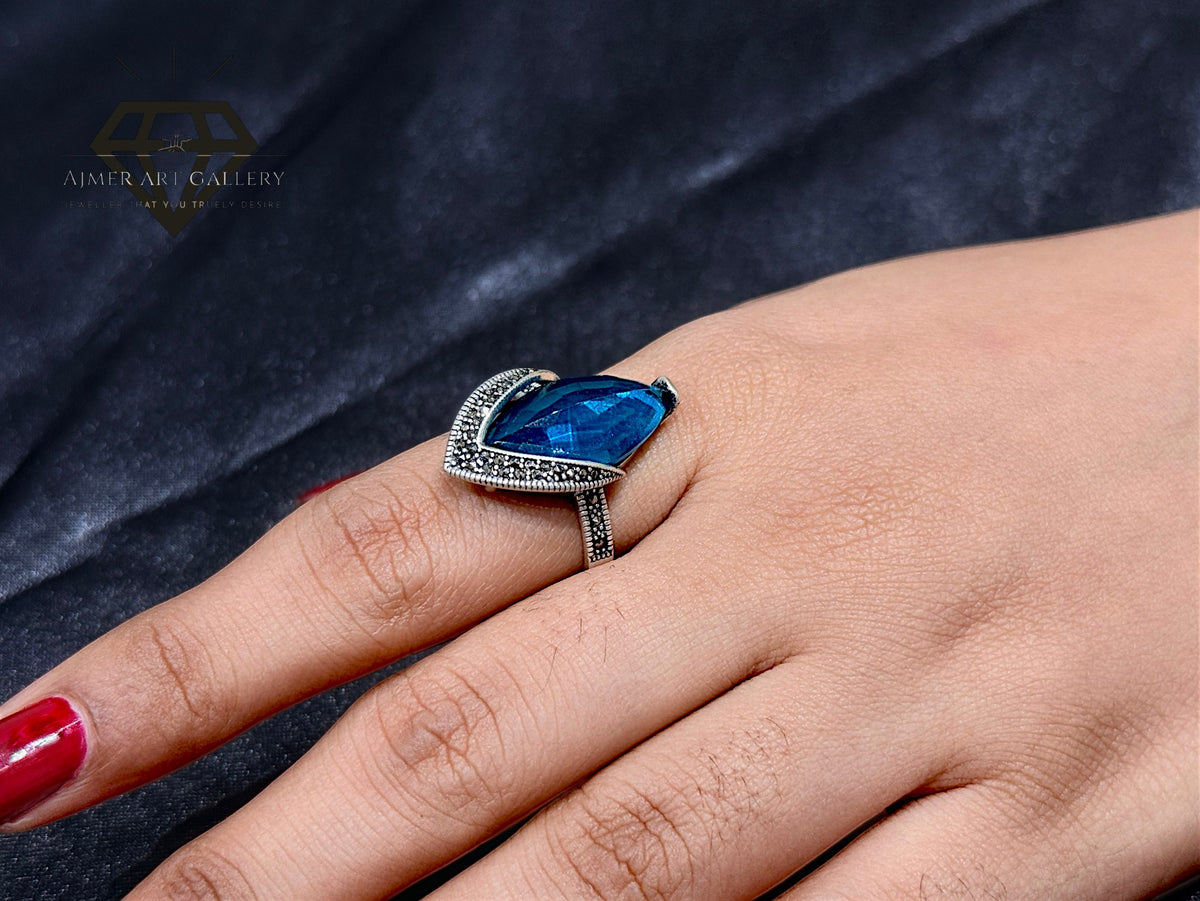 Blue Diamond Couple Ring