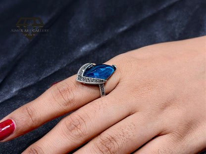 Blue Diamond Couple Ring