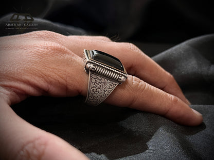 Black Aqeeq Ring
