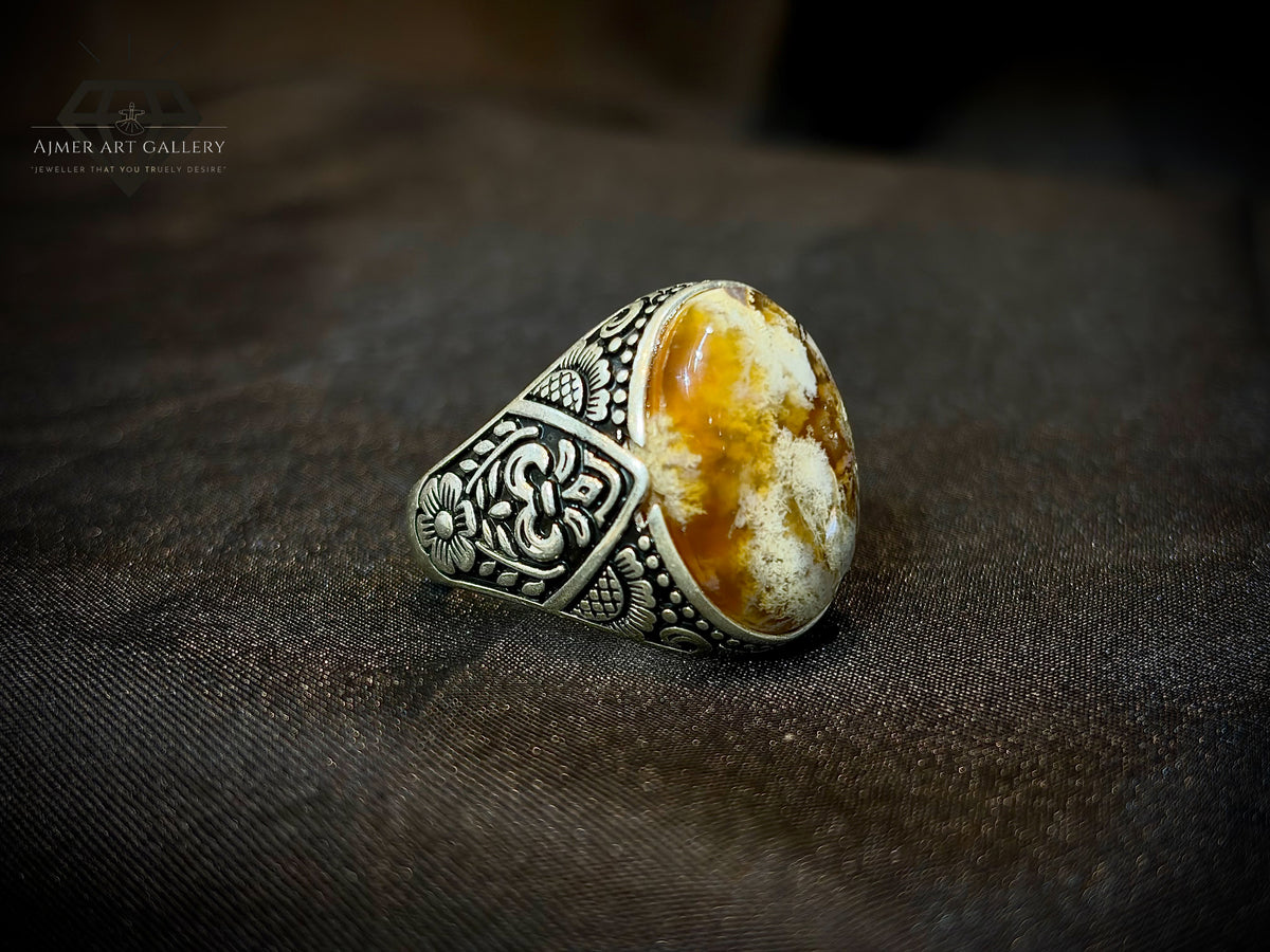 Gold Yamni Aqeeq Ring