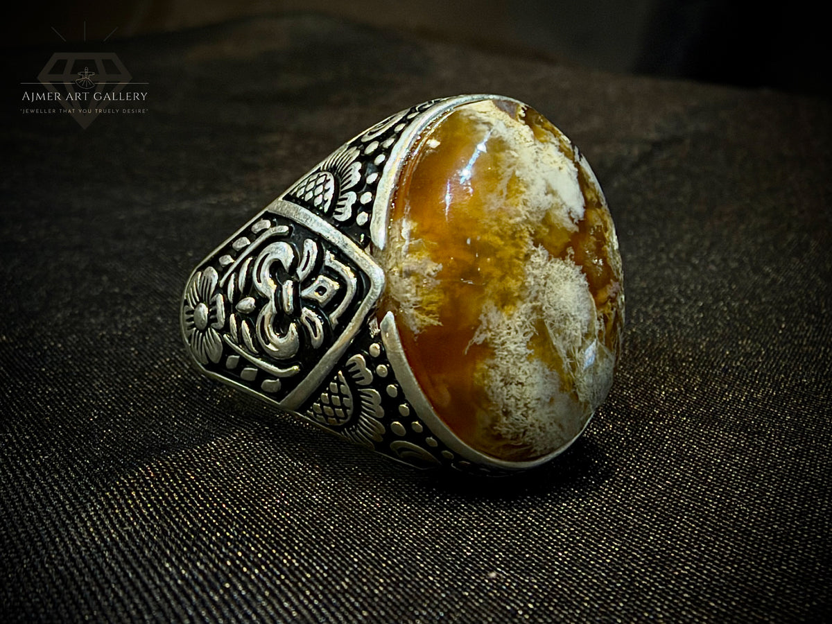 Gold Yamni Aqeeq Ring