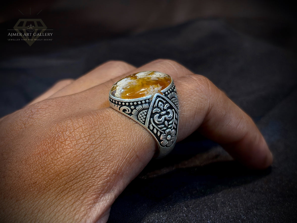 Gold Yamni Aqeeq Ring