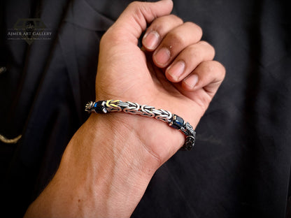 Men's Silver Bracelet with Blue Sapphire-Colour Stones