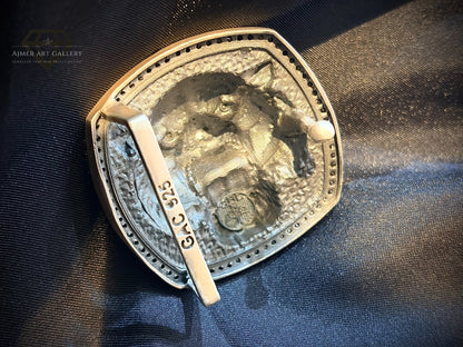 925 Silver Tiger Head Belt Buckle for Men with Black & Red Stones