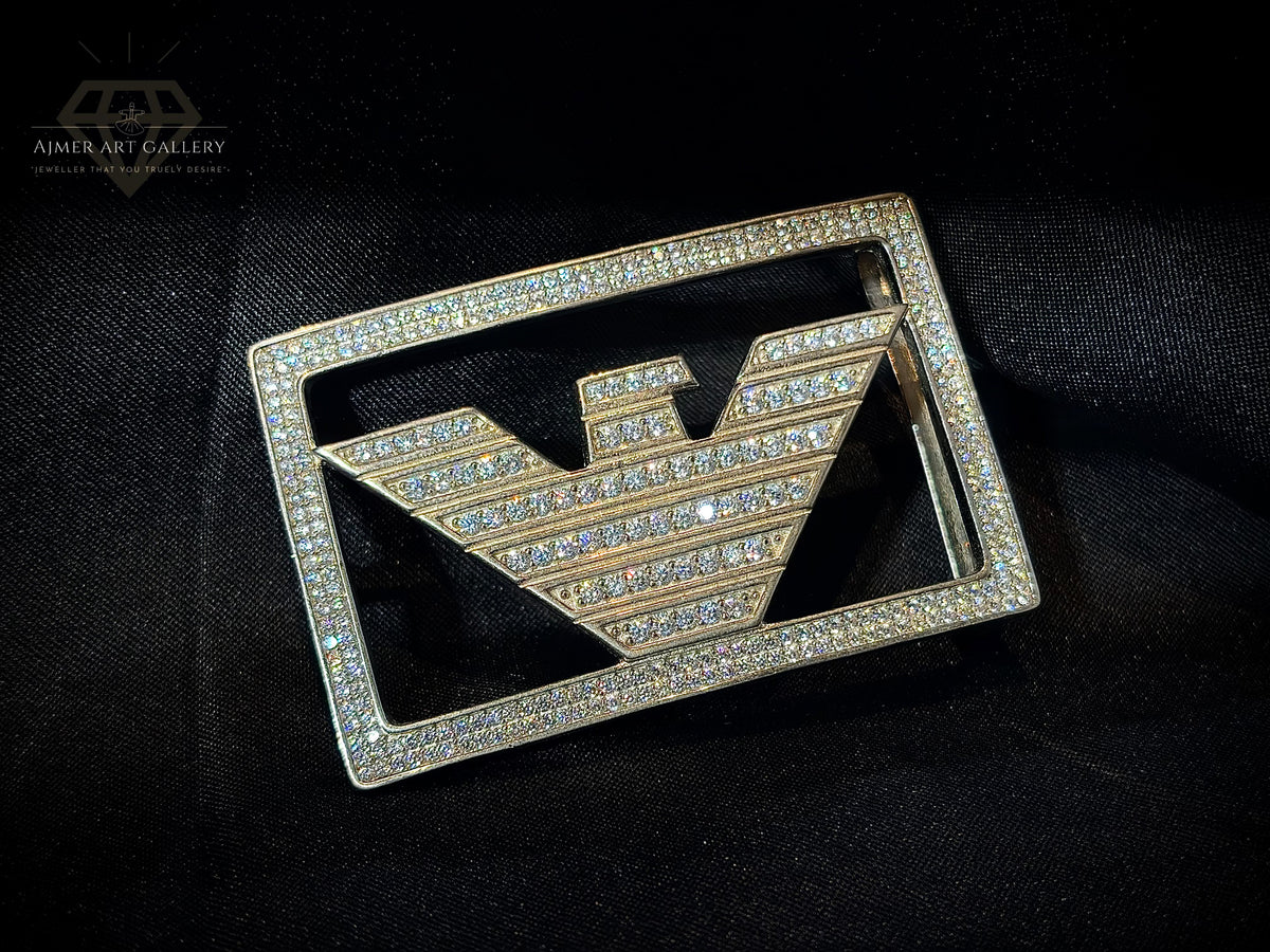 Men's Silver Eagle Belt Buckle with White Stones